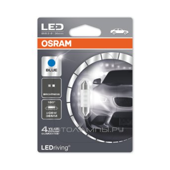 C5W 12V-LED 0,5W (SV8,5) 6000K (������� 1��.) Blue LEDriving standart 6436BL-01B